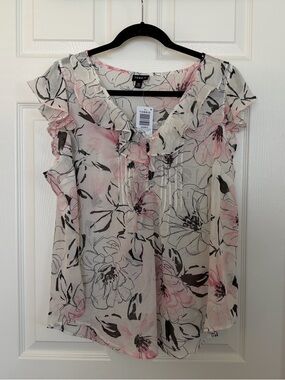 TORRID CHIFFON V NECK RUFFLE FLUTTER SLEEVE TOP JASS FLORAL CLOUD DANCER